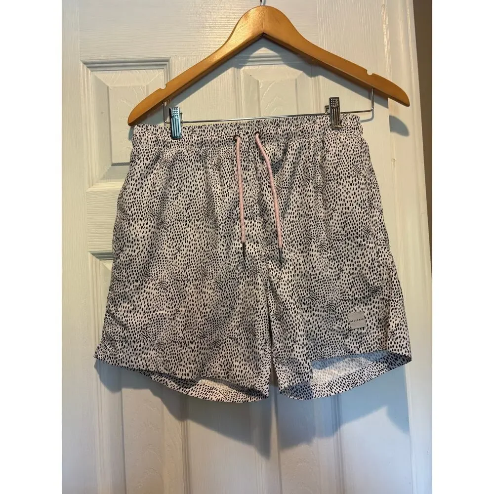 NWT Allfenix White Leopard Cabana Set Men Swim Trunk Board Shorts Button Shirt
